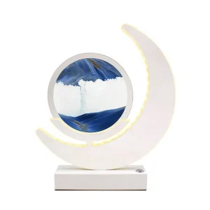 Moving Sand Art Picture Table Light Quicksand Moon Lamp LED Mirrored 3D Motion
